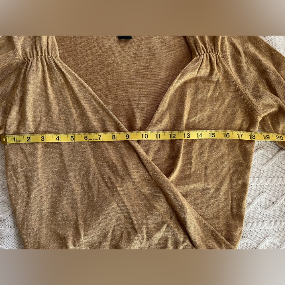 New York & Company Gold Metallic Wrap Blouse Sweater Women’s size medium - Picture 16 of 16